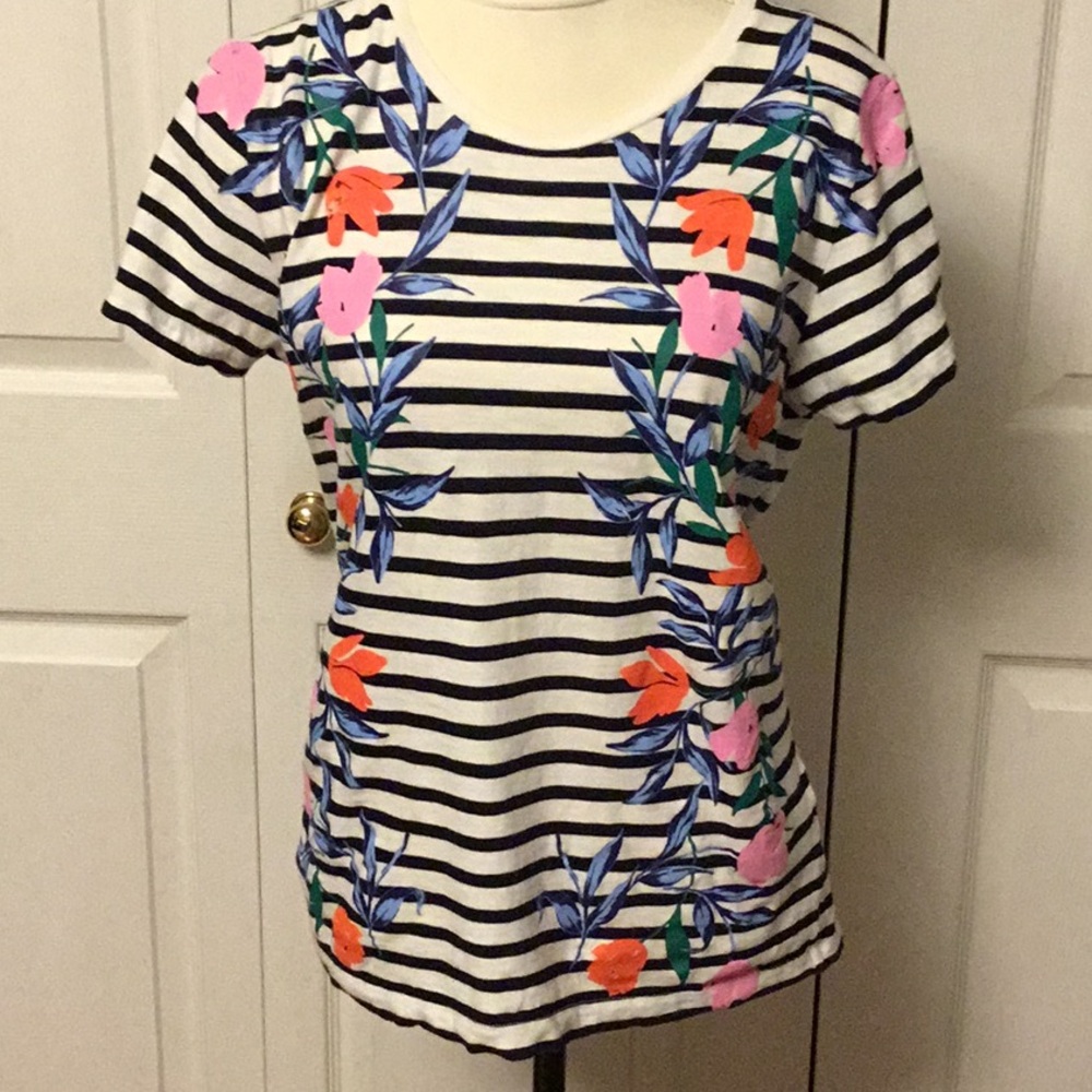 J. Crew Fitted Blue and White Graphic Tee